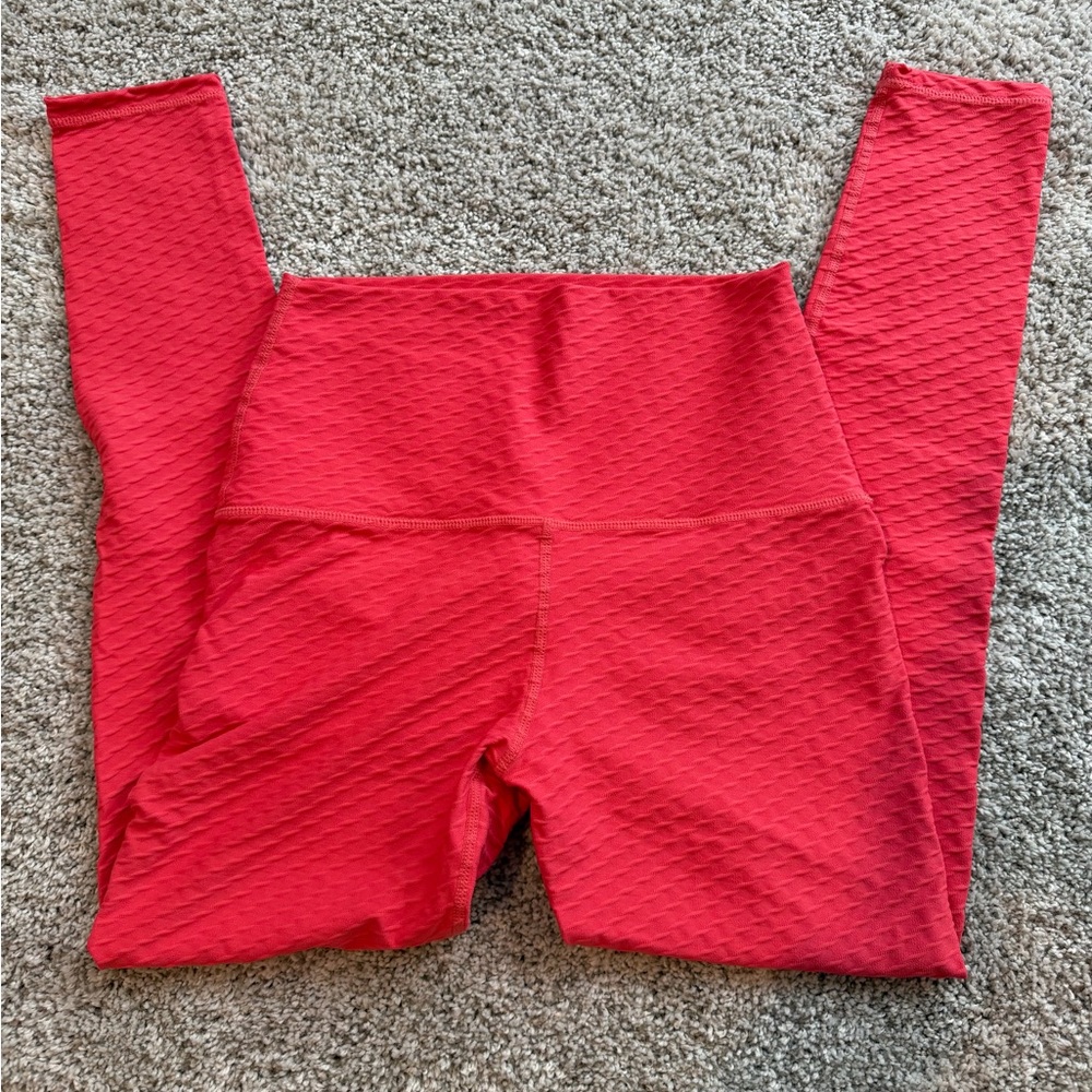 Red Textured Leggings